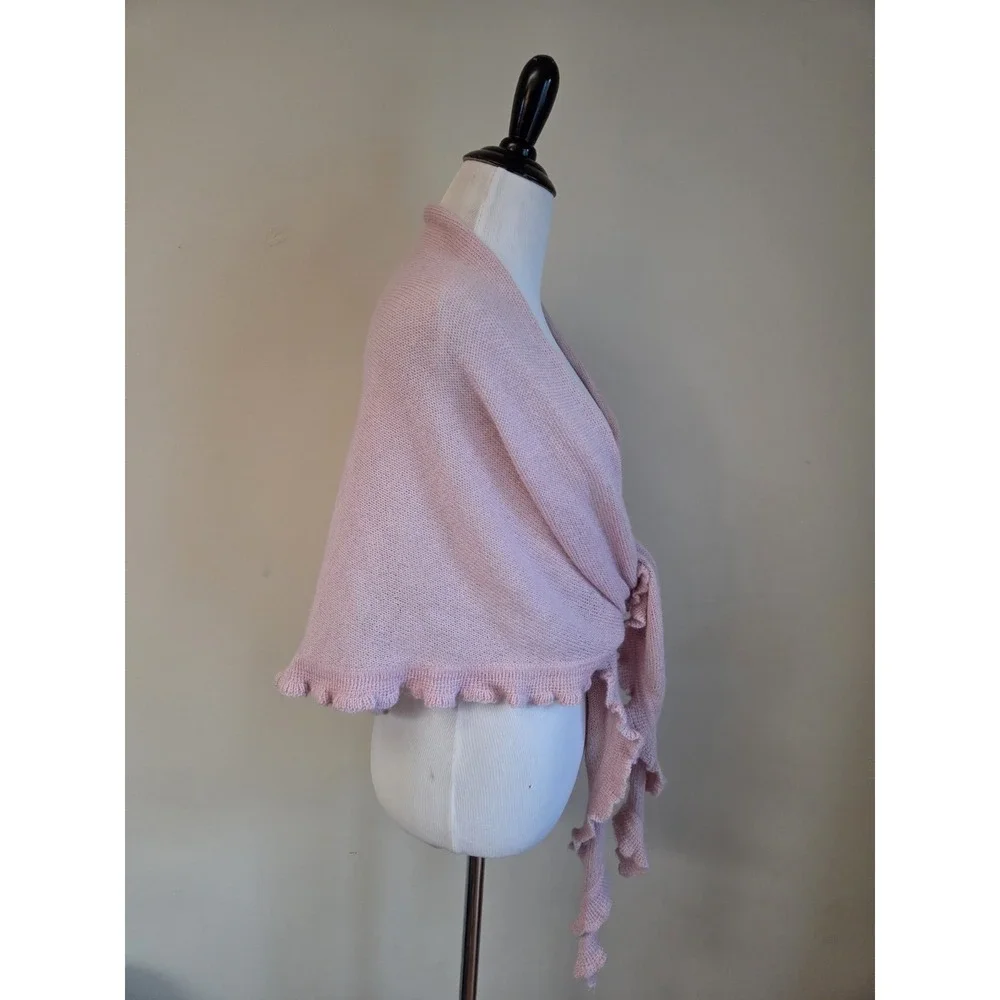 100% Baby‎ Alpaca Ruffled Scarf Wrap Baby Pink 80